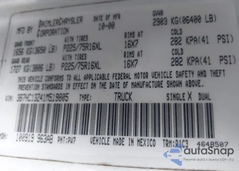 2001 Dodge Ram 1500 St z USA, uszkodzony, nr VIN 3B7HC13Z41M519805